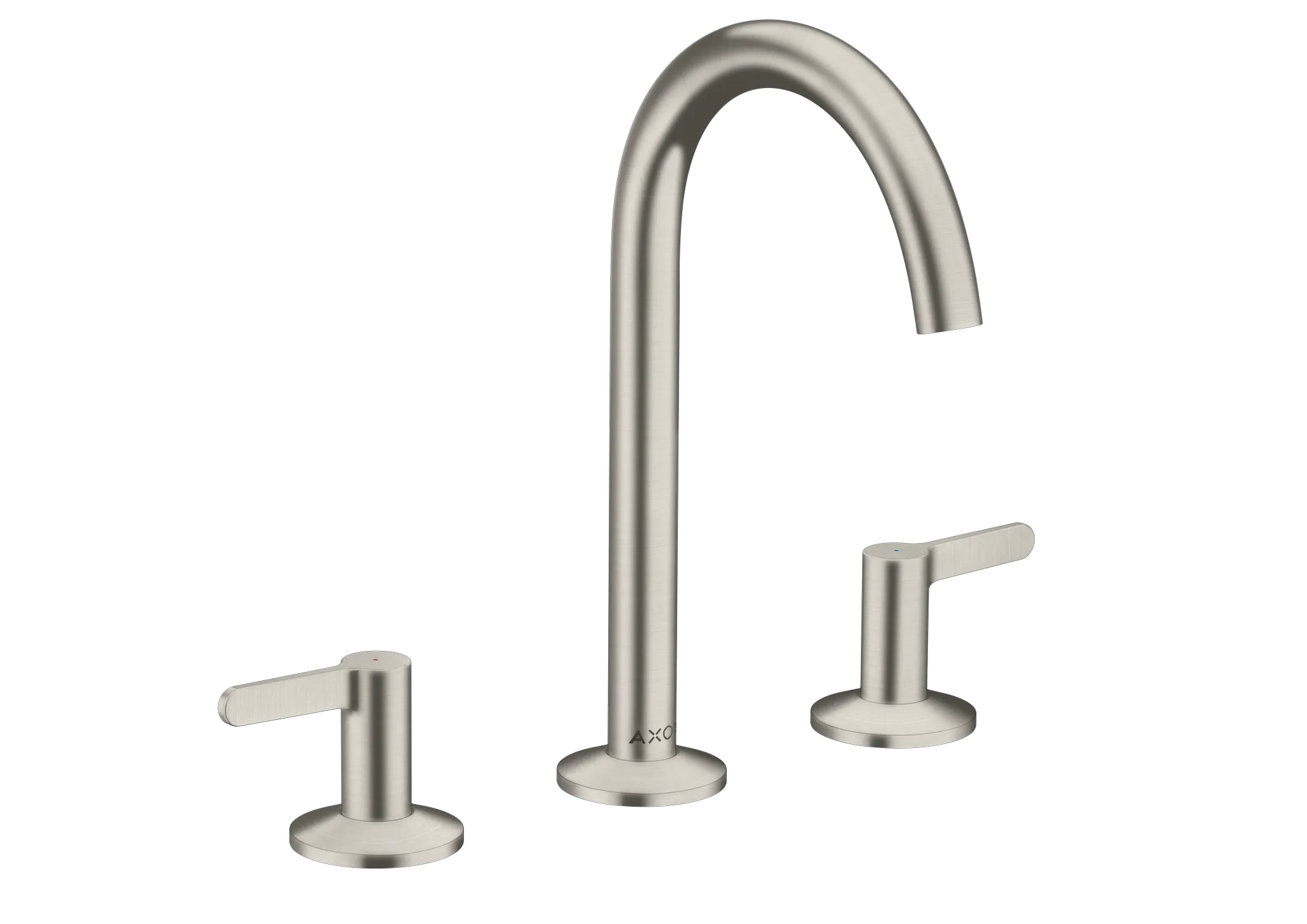 Hansgrohe AXOR One 3-Loch Waschtischarmatur 170 mit Hebelgriffen und Push-Open Ablaufgarnitur, Edelstahl Optic