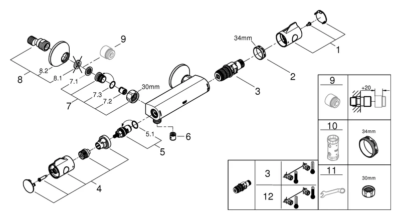 Grohe Grohtherm 800 Thermostat-Brausebatterie 34558 Wandmontage chrom Grohe Grohtherm 800 Thermostat-Brausebatterie 34558 Wandmontage chrom