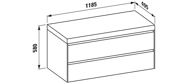 Waschtischunterbau+Waschtischplatte (MODULAR SYSTEM) LANI 495x1185x580 ohne Ausschnitt Abdeckplatte 65 mm (Farbe: .260 weiß matt matt), mit 2 Schubladen integrierter Griffleiste Vollauszug und Soft-Close weiß matt