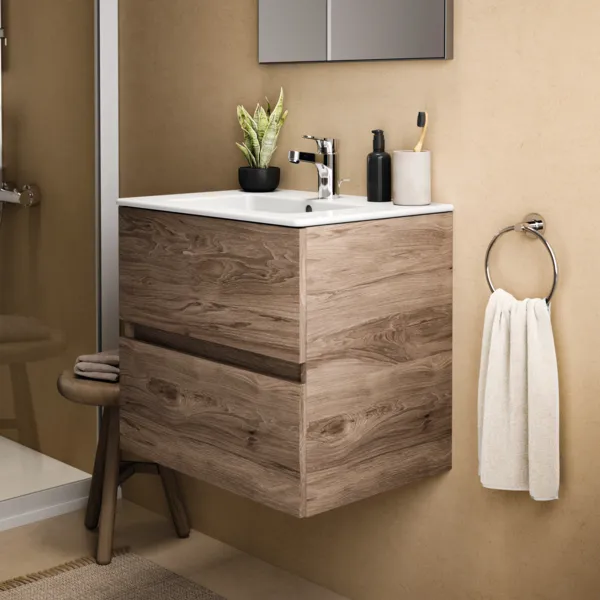 Ideal Standard Waschtischunterschrank „Eurovit+“ 60 × 55 × 44 cm Nussbaum geflammt Ideal Standard Waschtischunterschrank „Eurovit+“ 60 × 55 × 44 cm Nussbaum geflammt