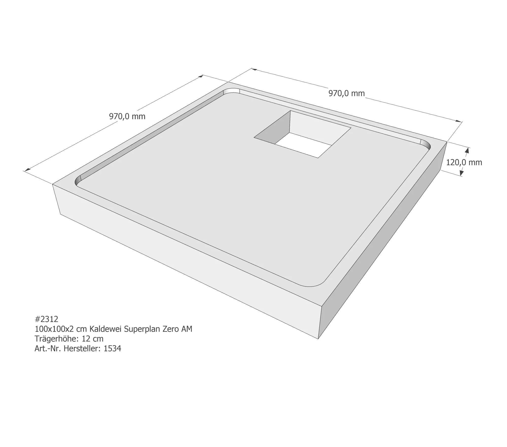 Duschwannenträger für Kaldewei Superplan Zero 100 × 100 × 2 cm Breite: 100 cm / Länge: 100 cm