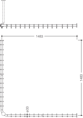 HEWI Duschvorhangstange „Serie 801“ 151,8 × 151,8 cm