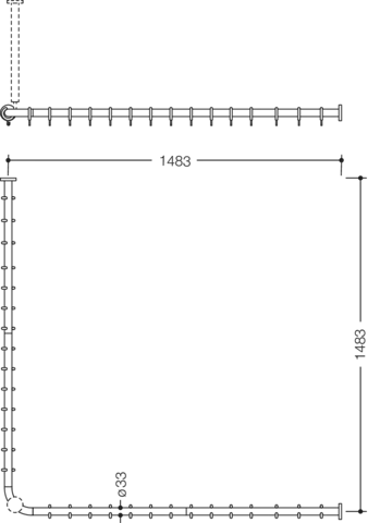 HEWI Duschvorhangstange „Serie 801“ 151,8 × 151,8 cm HEWI Duschvorhangstange „Serie 801“ 151,8 × 151,8 cm