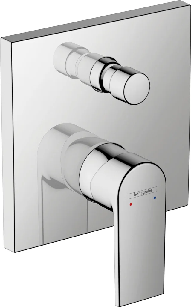 Hansgrohe Vernis Shape Einhebel-Wannenmischer Unterputz, Chrom, 2 Verbraucher, Keramikmischsystem, einstellbare Temperaturbegrenzung, für Durchlauferhitzer geeignet