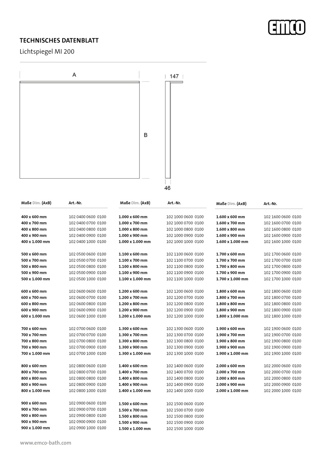 emco Lichtspiegel mit Sensorschalter „MI 200“ 40 × 60 cm