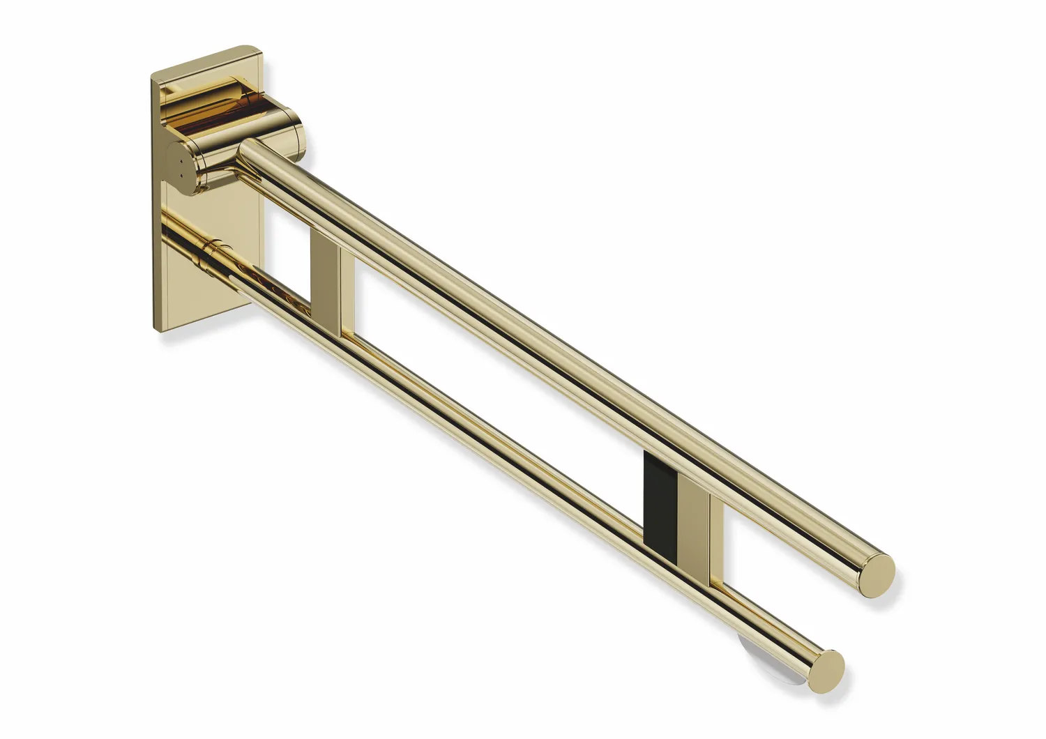 Stützklappgriff Duo, Design A des Systems 900, Edelstahl, PVD, Ausladung 850 mm, mit WC-Papierhalter und Funk-Spülauslösung, Ausführung rechts, in