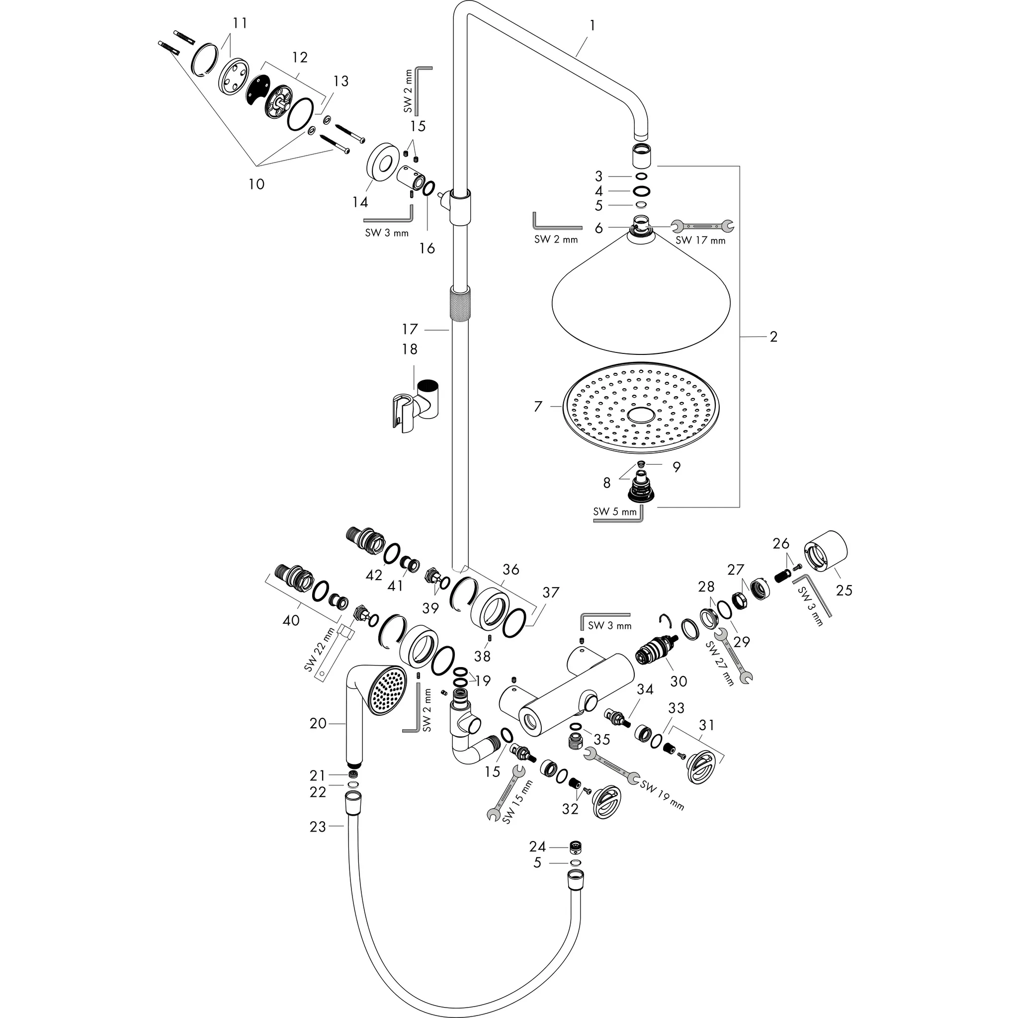 Hansgrohe AXOR Showers/ Front Showerpipe BBC, Thermostat, Kopfbrause 2jet, Brushed Black Chrome, 470 mm Brausearmlänge, höhenverstellbar, Rain/RainAir Strahl, 1-10 bar Betriebsdruck Hansgrohe AXOR Showers/ Front Showerpipe BBC, Thermostat, Kopfbrause 2jet, Brushed Black Chrome, 470 mm Brausearmlänge, höhenverstellbar, Rain/RainAir Strahl, 1-10 bar Betriebsdruck