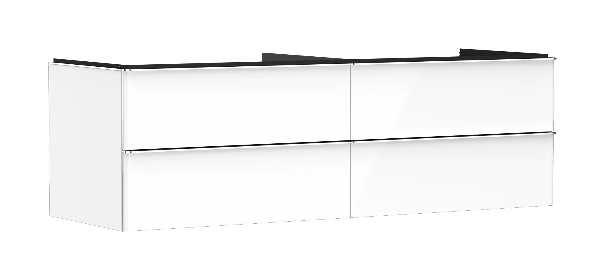 Xelu Q Waschtischunterschrank Weiß Hochglanz 1560/550 mit 4 Schubkästen für Konsolen mit Aufsatzwaschtisch Chrom