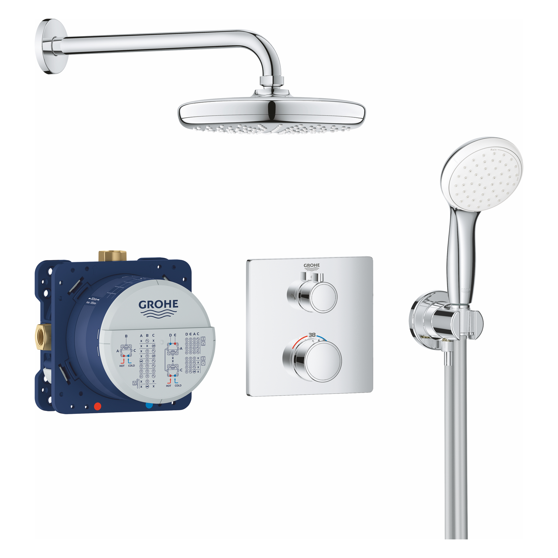 GROHE UP-Duschsystem Grohtherm 34729 mit FMS eck./SmartBox/Kopfb./Brauseset chrom