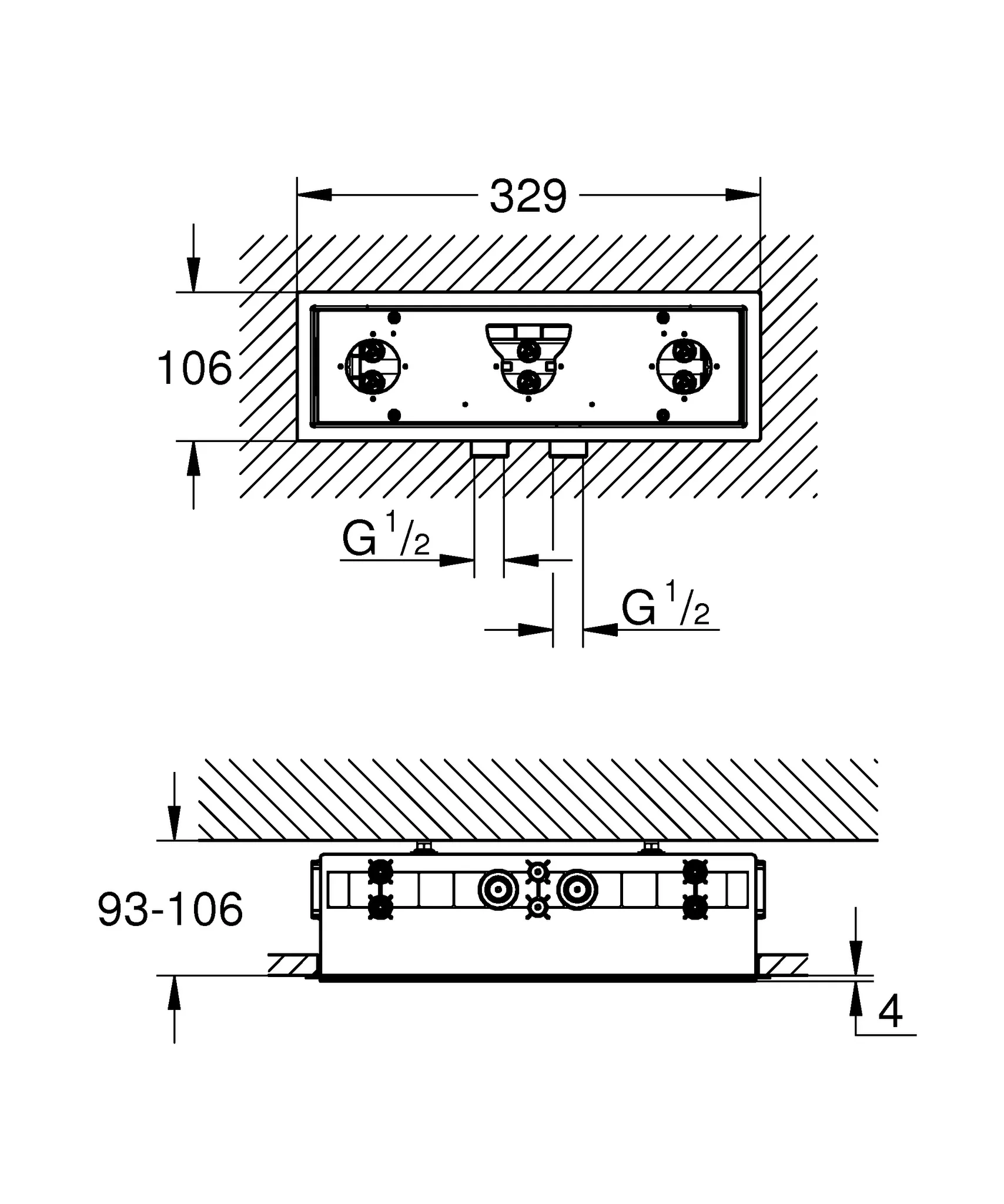 Rohbau-Set klein Rainshower Aqua 26739, für Deckenbrausen, 320 x 100 mm, für 2 Wasserwege Rohbau-Set klein Rainshower Aqua 26739, für Deckenbrausen, 320 x 100 mm, für 2 Wasserwege