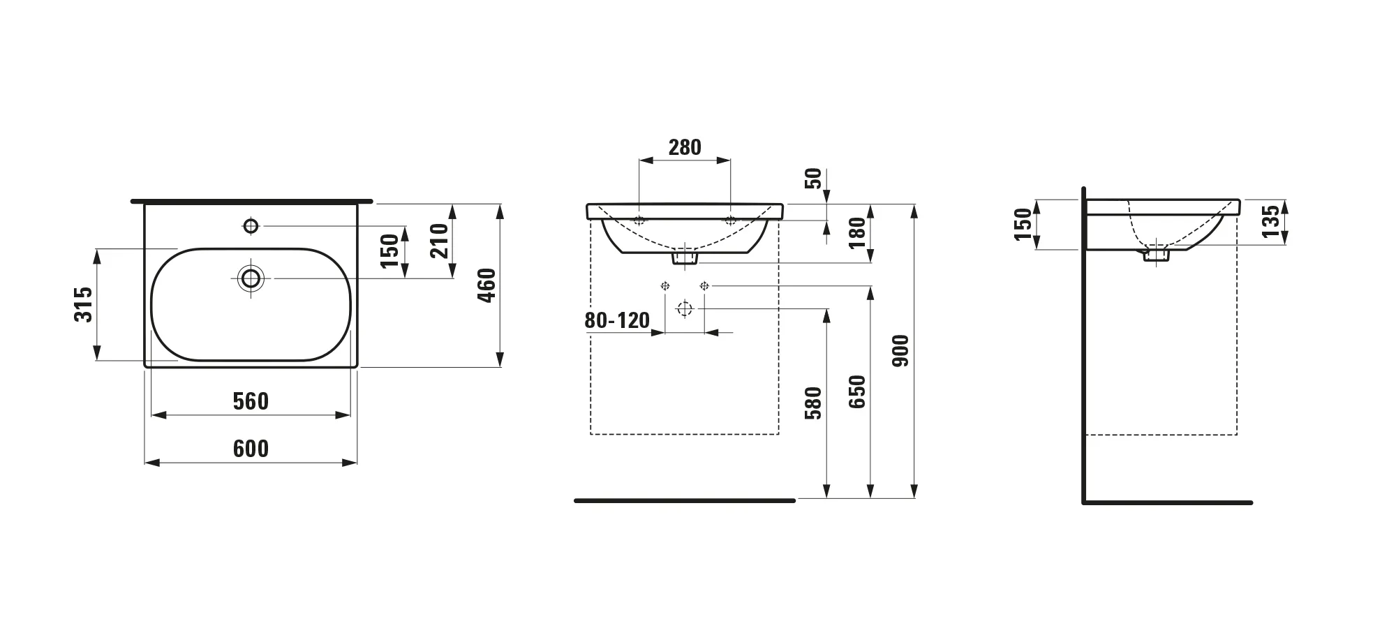 Waschtisch LUA 460x600x180 1 Hahnloch mit Überlauf weiß Waschtisch LUA 460x600x180 1 Hahnloch mit Überlauf weiß