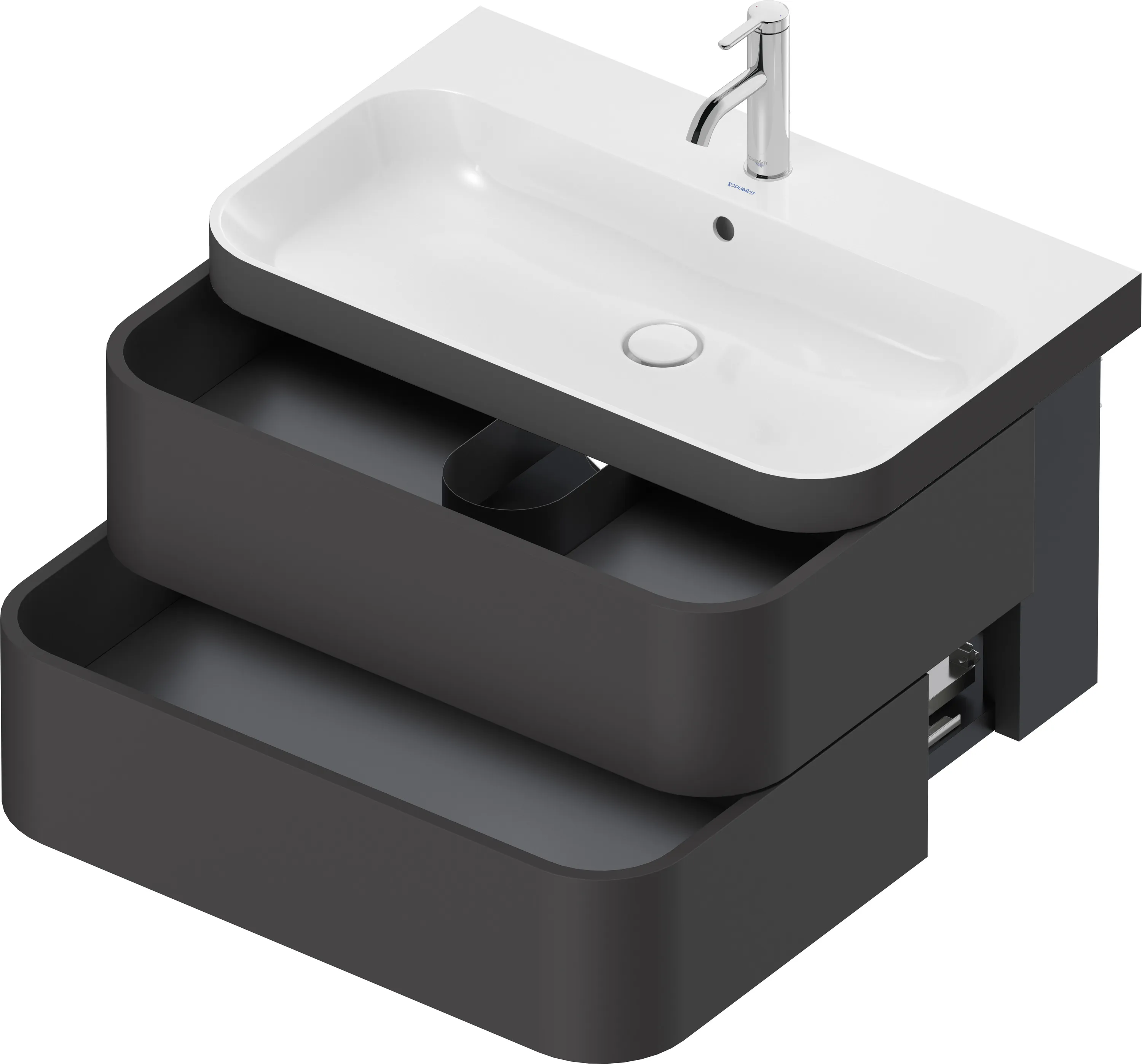 Duravit Waschtischunterschrank c-bonded Set wandhängend „Happy D.2 Plus“ 775 × 480 × 490 mm Graphit Supermatt, mit Hahnlochbohrung Duravit Waschtischunterschrank c-bonded Set wandhängend „Happy D.2 Plus“ 775 × 480 × 490 mm Graphit Supermatt, mit Hahnlochbohrung