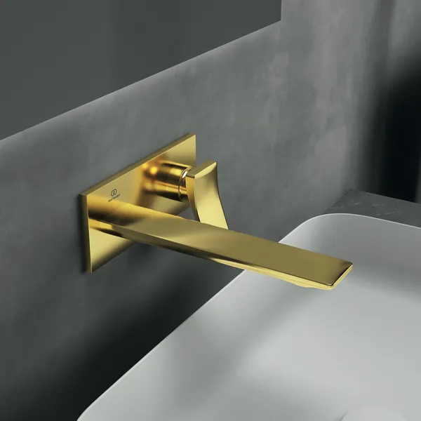 Ideal Standard Conca Wand-Waschtischarmatur Unterputz Bausatz 2, eckige Rosette, Ausladung 220 mm, Brushed Gold