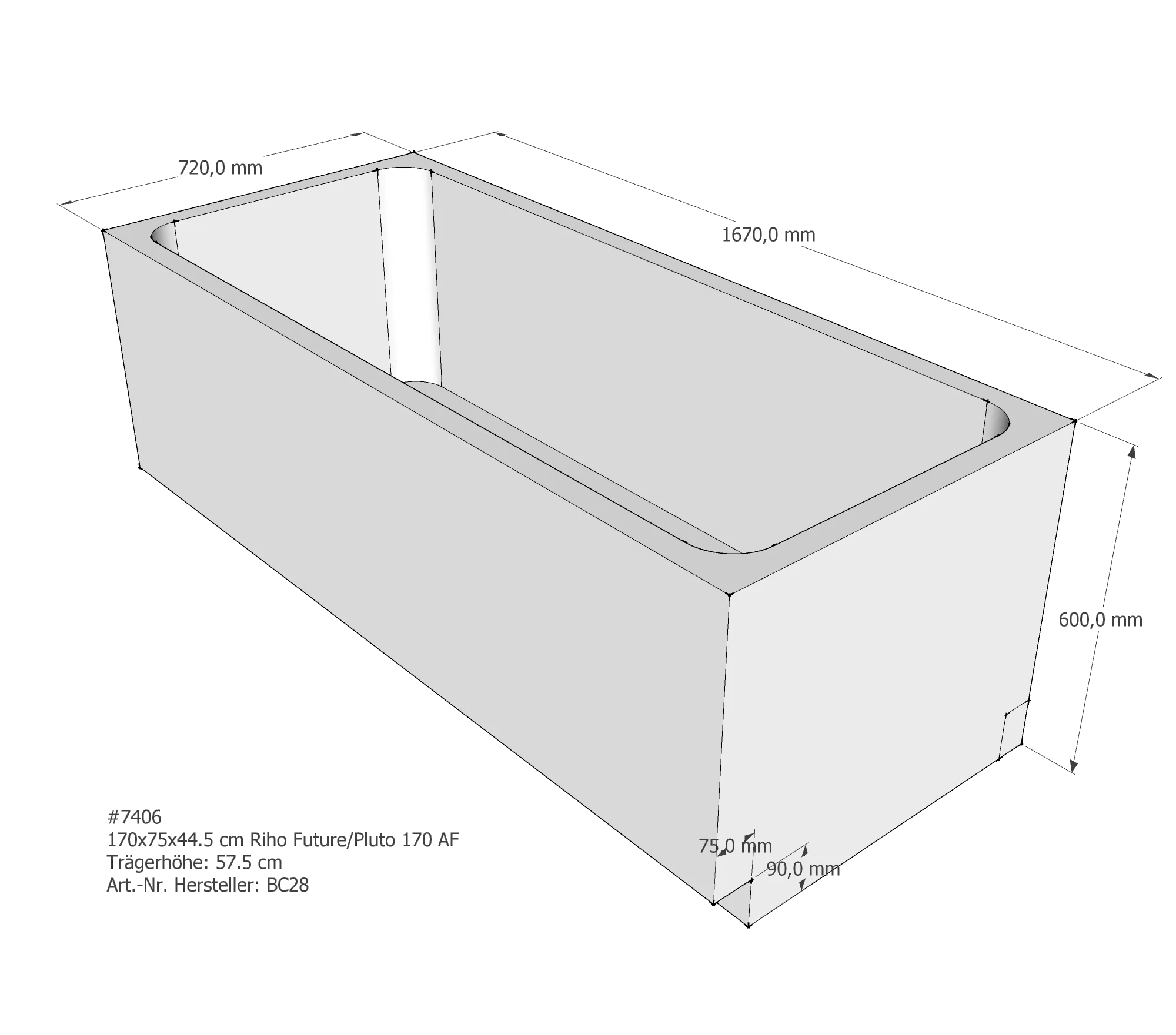 Badewannenträger für Riho Future 170 170 × 75 × 44,5 cm Badewannenträger für Riho Future 170 170 × 75 × 44,5 cm