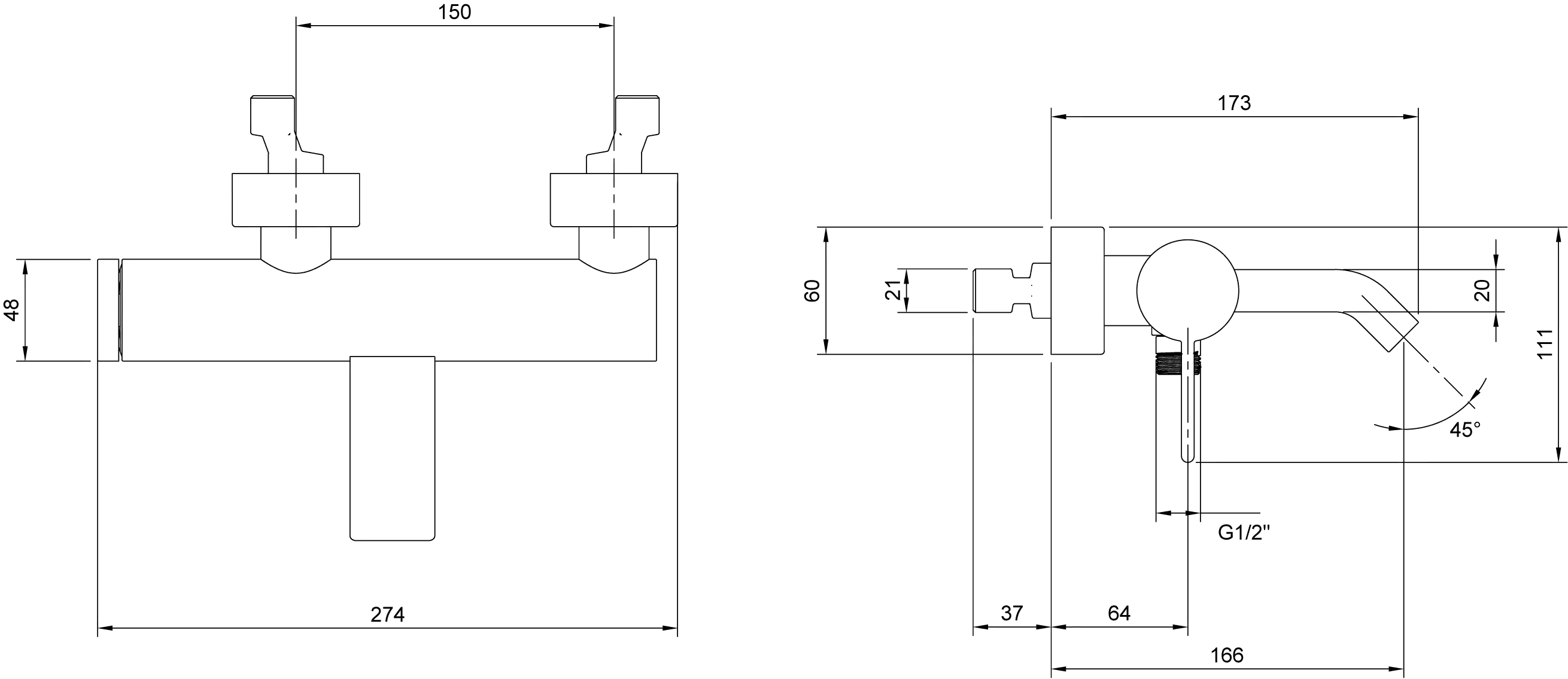 Einhand-Wannenarmatur „Dawn“ Ausladung 166 mm in Chrom Einhand-Wannenarmatur „Dawn“ Ausladung 166 mm in Chrom