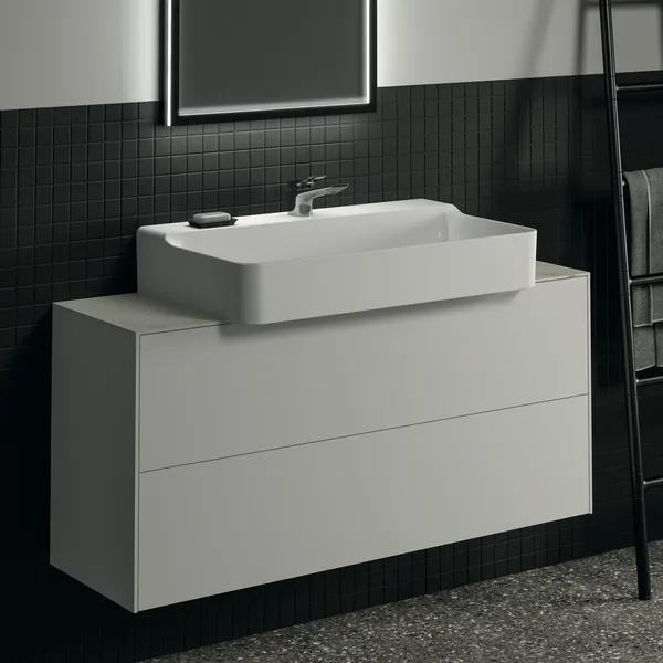 Waschtischplatte Conca, aus Keramik, 1202x373x6mm, Marmor Noir Desir