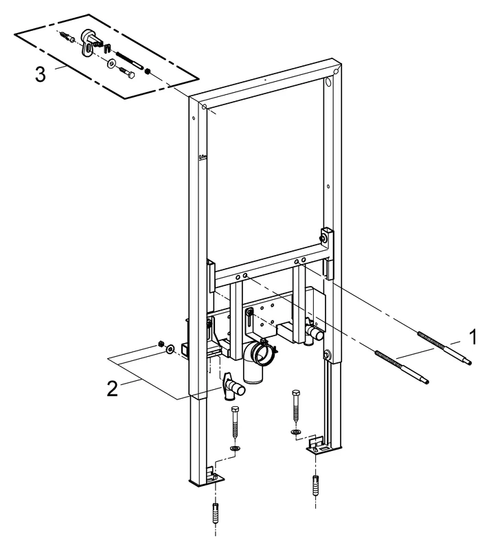 Bidet-Element Rapid SL 38545, 1,00 m Bauhöhe, für Vorwand- oder Ständerwandmontage, 2 schallgedämmte Armaturenanschlüsse DN 15, HT-Ablaufbogen DN 50