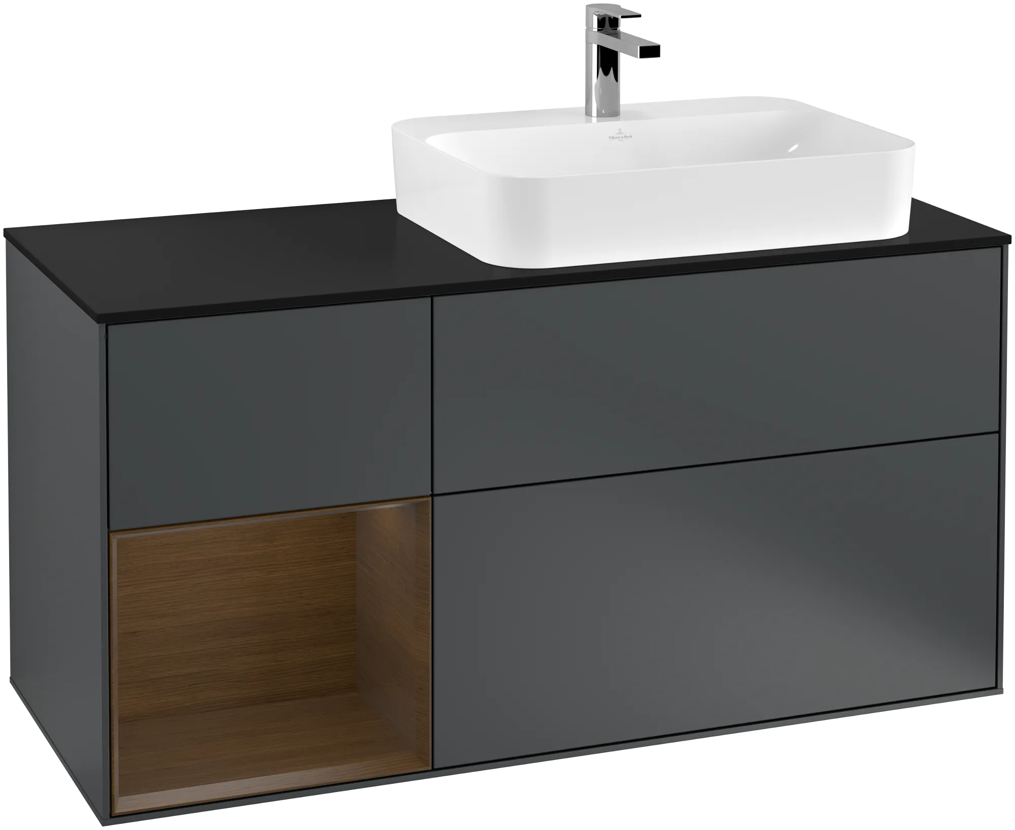 Villeroy & Boch Finion Waschbeckenunterschrank G39 1200x603x501mm Midnight Blue Matt Lacquer/Walnut Veneer/Glass Black Matt