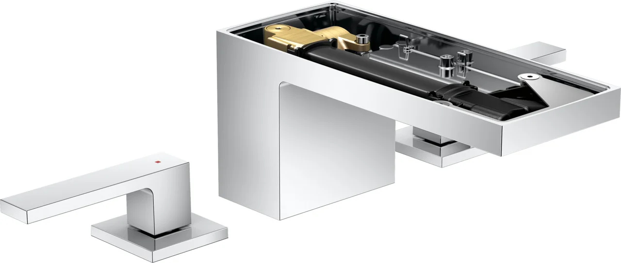 Hansgrohe AXOR MyEdition 3-Loch Waschtischarmatur Chrom, Ausladung 151 mm, Auslaufhöhe 70 mm, Hebelgriff, PowderRain Strahlart, max. Durchfluss 5 l/min, DN15 Anschluss