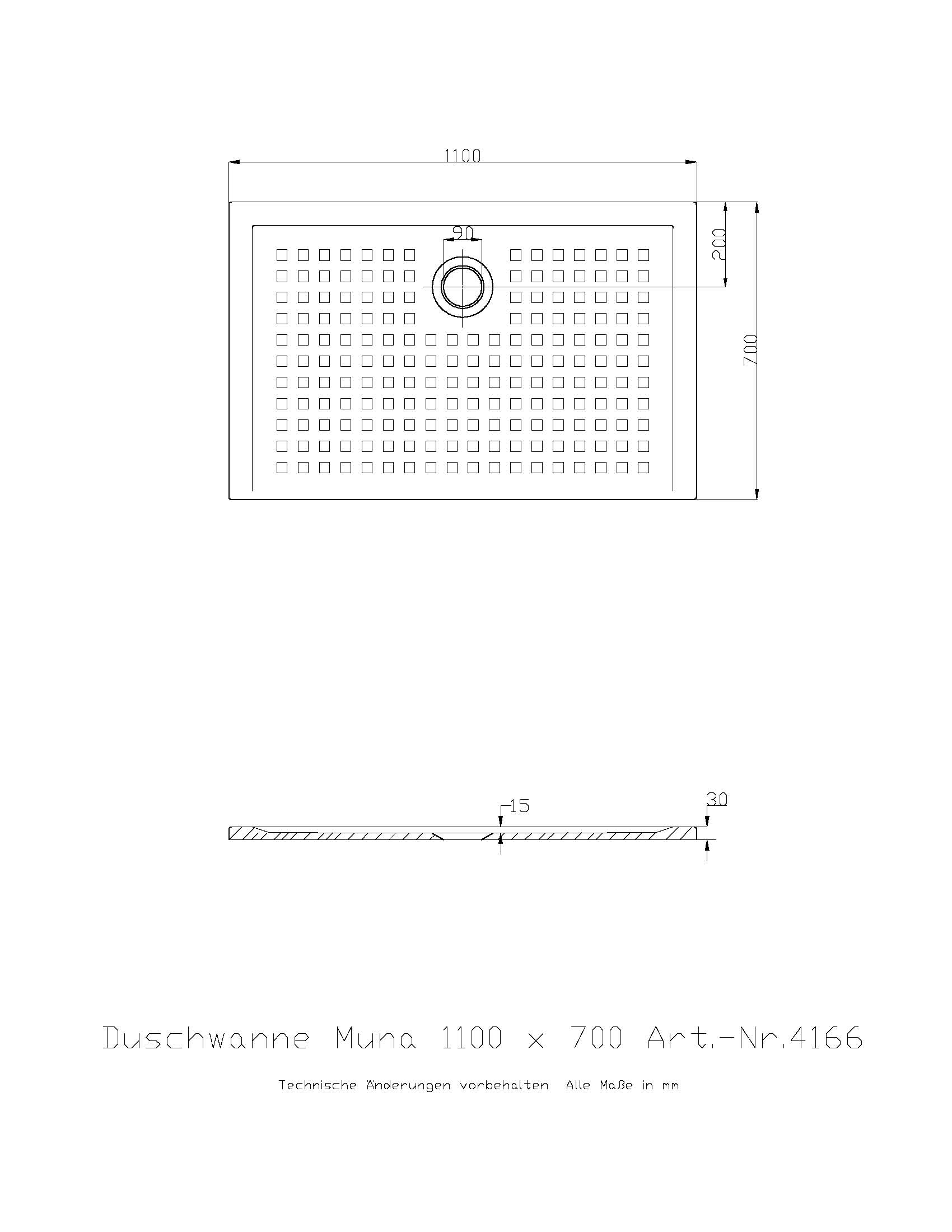 Duschwanne „Muna“ Rechteck 110 × 70 cm in Weiß