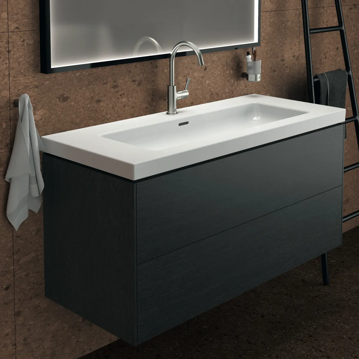 Ideal Standard Waschtischunterschrank „Conca“ 120 × 55,5 × 50,5 cm Eiche geflammt Furnier Ideal Standard Waschtischunterschrank „Conca“ 120 × 55,5 × 50,5 cm Eiche geflammt Furnier