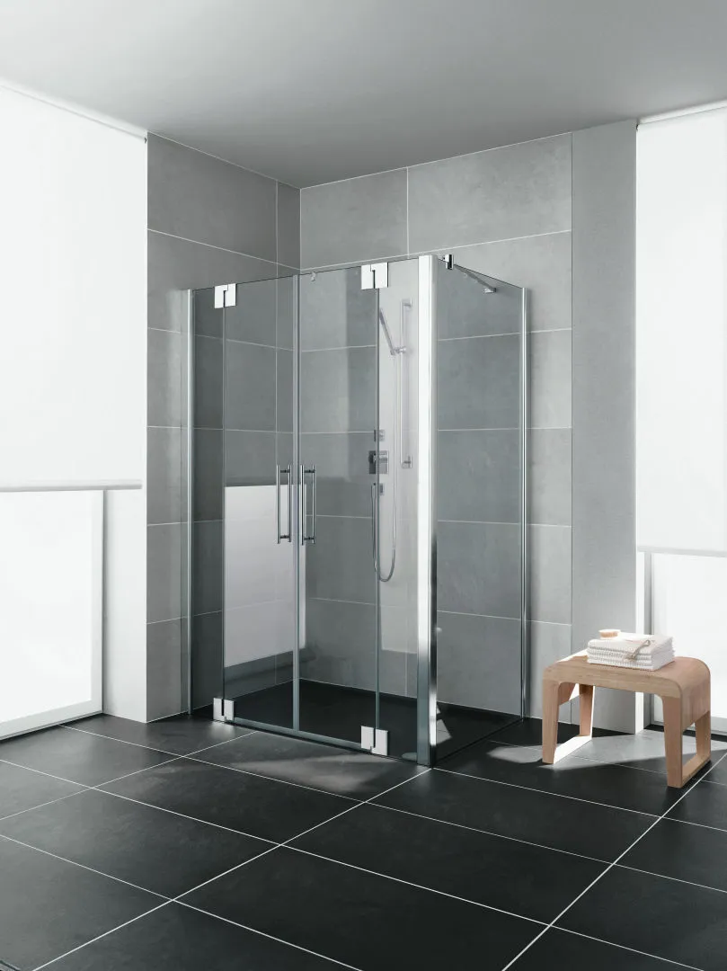 PASA XP PXPTF Pendeltür mit Festfeldern, für Nische und Ecke, Höhe 1850 mm, Wanneneinbaumaß 1050-1110 / 1075-1135 mm, Breitenverstellmaß 1050-1110 mm, Glasaußenkante 1050-1110 mm, Farbe Silber Mattglanz, Glas ESG Klar