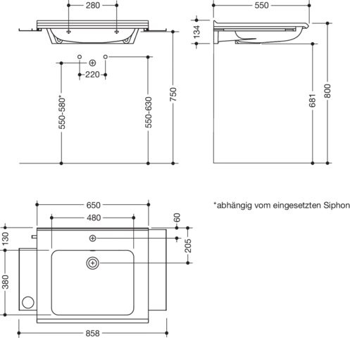 Wandwaschtisch 75,4 × 55 × 14 cm in Schwarz tiefmatt