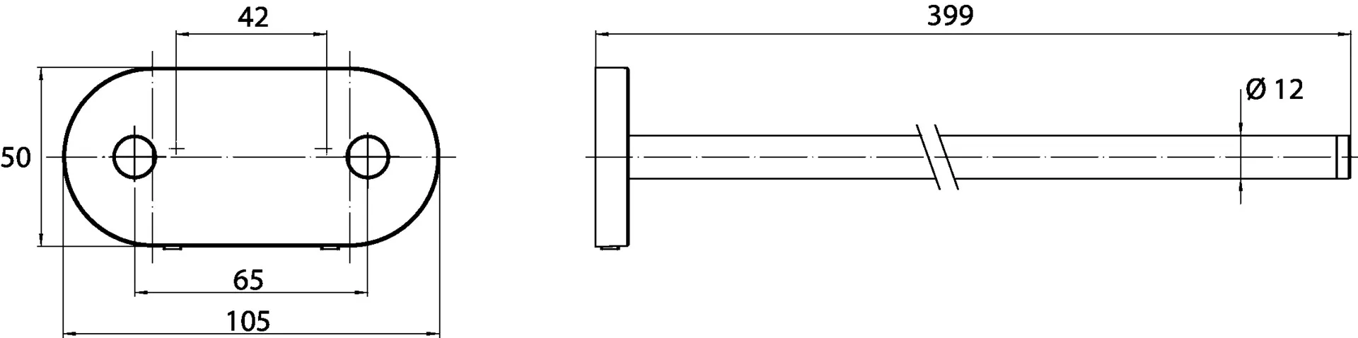 round Handtuchhalter starr 2-armig, 400 mm, weiß round Handtuchhalter starr 2-armig, 400 mm, weiß