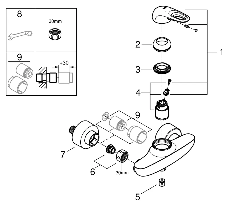 Einhand-Brausebatterie Eurostyle 33590_3, Wandmontage, offener Metall-Hebelgriff, chrom Einhand-Brausebatterie Eurostyle 33590_3, Wandmontage, offener Metall-Hebelgriff, chrom