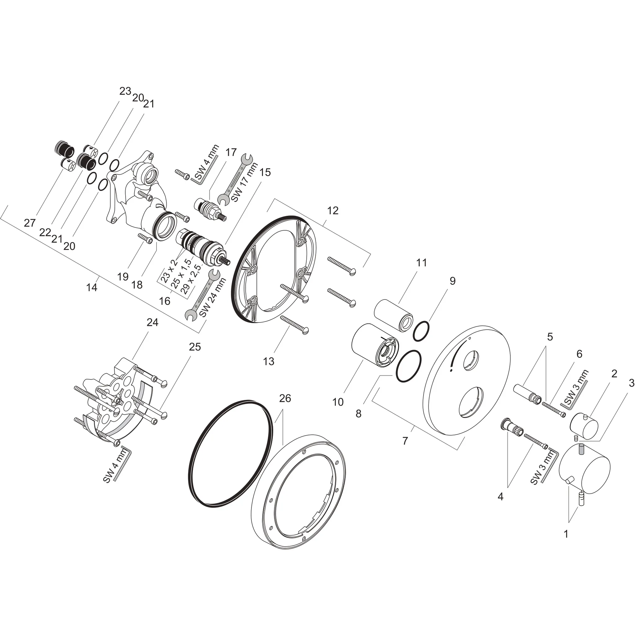 Thermostatmischer Unterputz Axor Starck Fertigset chrom mit Absperrventil