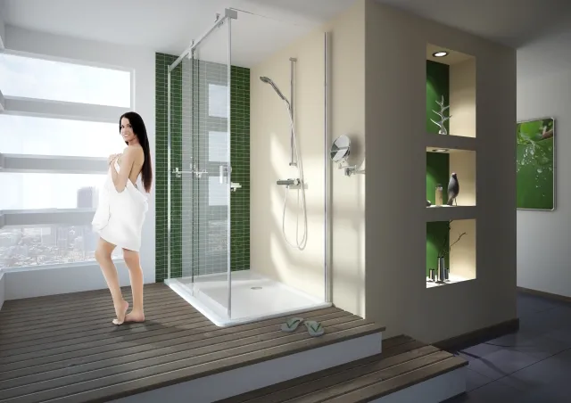 Hoesch Muna Duschkabine 1600x800 links Eckversion Everclean, Haltestange eloxal silber Hoesch Muna Duschkabine 1600x800 links Eckversion Everclean, Haltestange eloxal silber