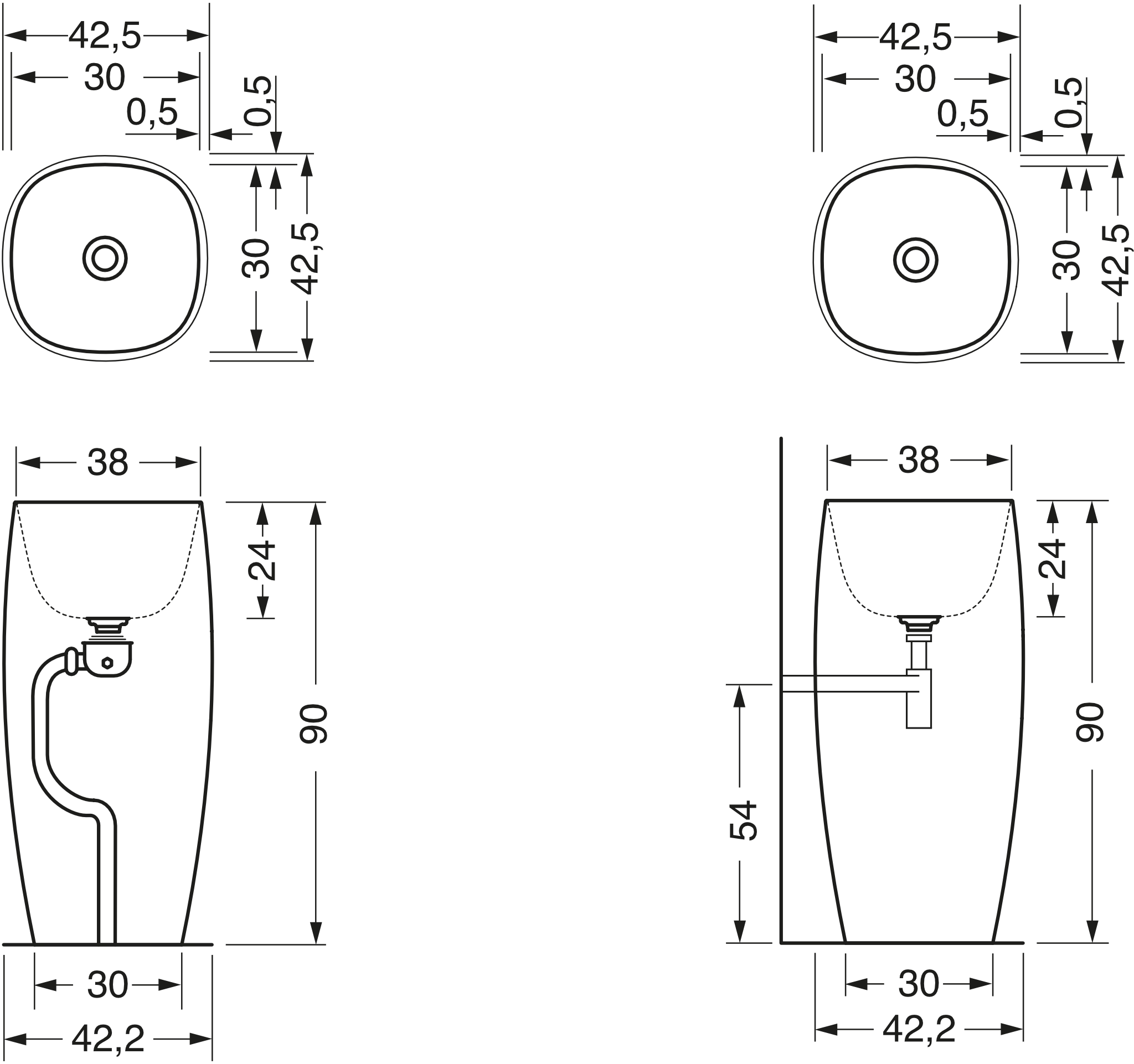 Freistehender Waschtisch „Seed“ freistehend an der Wand 42,5 × 42,5 × 90 cm in Weiß Freistehender Waschtisch „Seed“ freistehend an der Wand 42,5 × 42,5 × 90 cm in Weiß