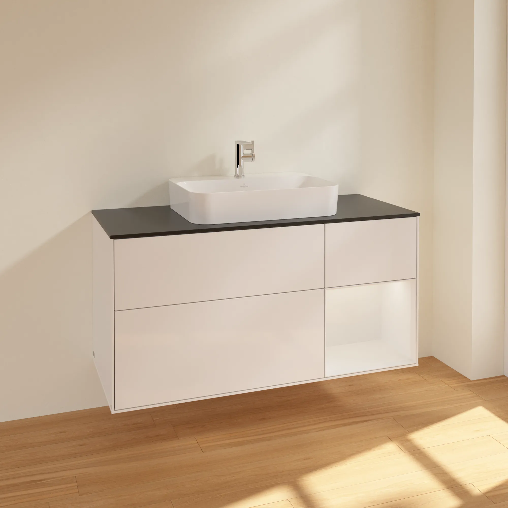 Villeroy & Boch Waschtischunterschrank „Finion“ für Schrankwaschtisch 1200 × 603 × 501 mm Glossy White Lacquer, für Becken mittig Villeroy & Boch Waschtischunterschrank „Finion“ für Schrankwaschtisch 1200 × 603 × 501 mm Glossy White Lacquer, für Becken mittig
