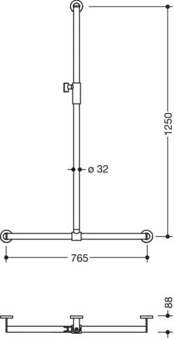 Duschhandlauf mit verschiebbarer Brausehalterstange, Edelstahl, PVD, mit magnetischem Brausehalter, senkrechte Länge 1250 mm, waagerechte Länge 765 mm, D: 32 mm, in Farbe CK (messing glänzend) Duschhandlauf mit verschiebbarer Brausehalterstange, Edelstahl, PVD, mit magnetischem Brausehalter, senkrechte Länge 1250 mm, waagerechte Länge 765 mm, D: 32 mm, in Farbe CK (messing glänzend)