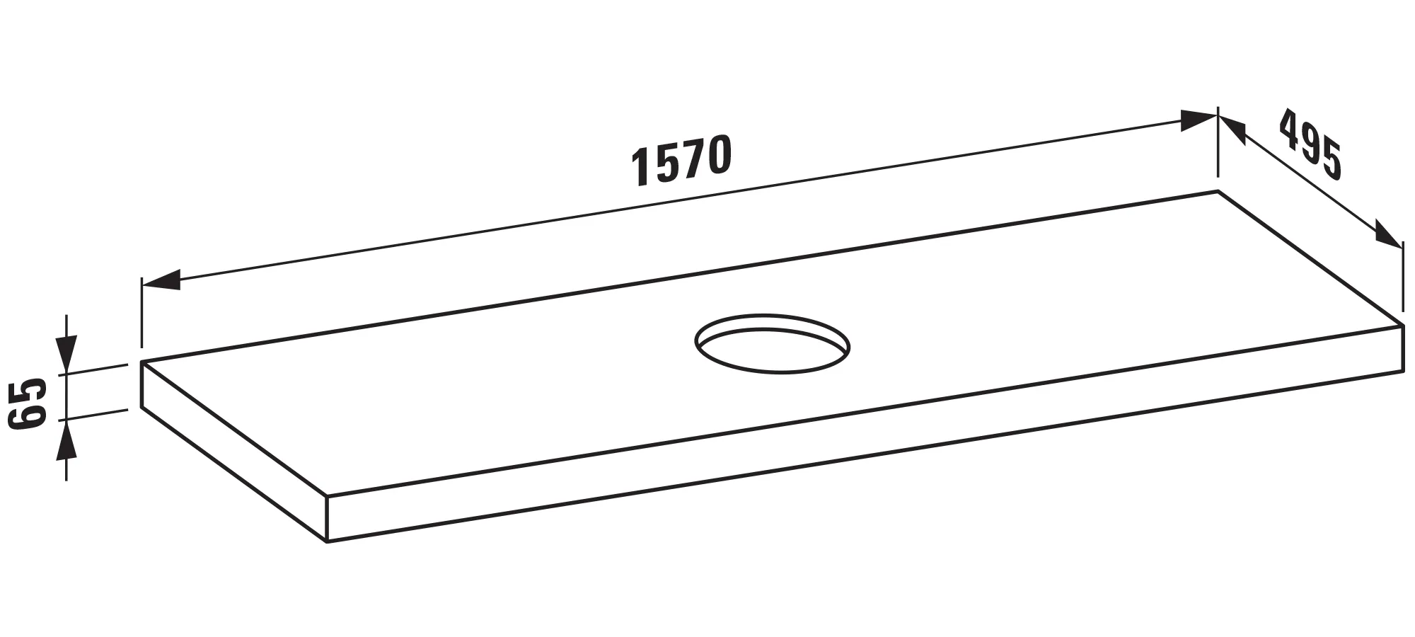 Waschtisch-Platte LANI 495x1570x65 mit Ausschnitt mittig inklusive 3 Befestigungselemente weiß matt