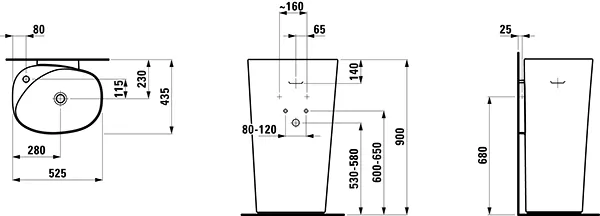 Waschtisch mit integrierter Säule PALOMBA 435x525x900 1 Hahnloch ohne Überlauf weiß