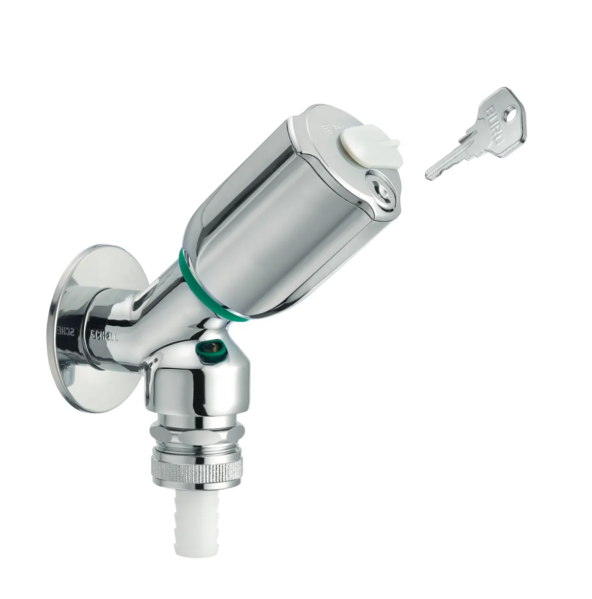 Geräteschrägsitzventil SECUR, RFV, RB, abschließbar, DN 15 G 1/2 AG, Schlauchverschraubung Ø 14,5 mm (DN 20 G 3/4 AG), chrom Geräteschrägsitzventil SECUR, RFV, RB, abschließbar, DN 15 G 1/2 AG, Schlauchverschraubung Ø 14,5 mm (DN 20 G 3/4 AG), chrom