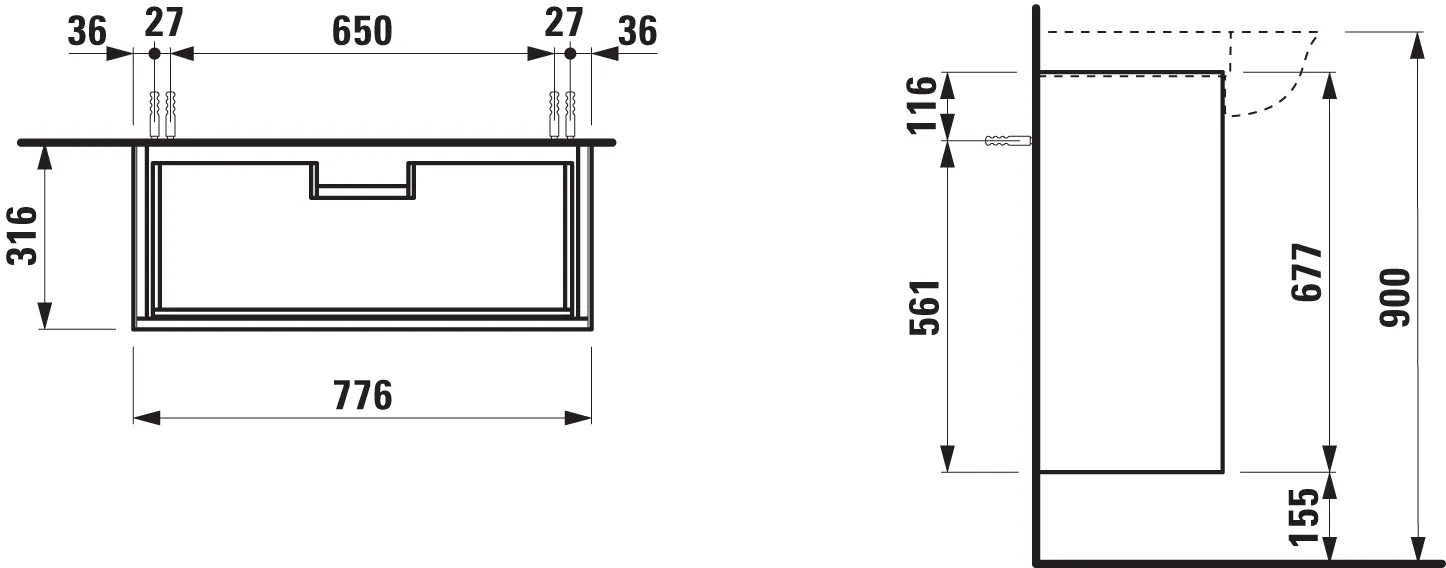 Laufen Waschtischunterbau „THE NEW CLASSIC“ 315 × 675 × 775 mm Verkehrsgrau Laufen Waschtischunterbau „THE NEW CLASSIC“ 315 × 675 × 775 mm Verkehrsgrau