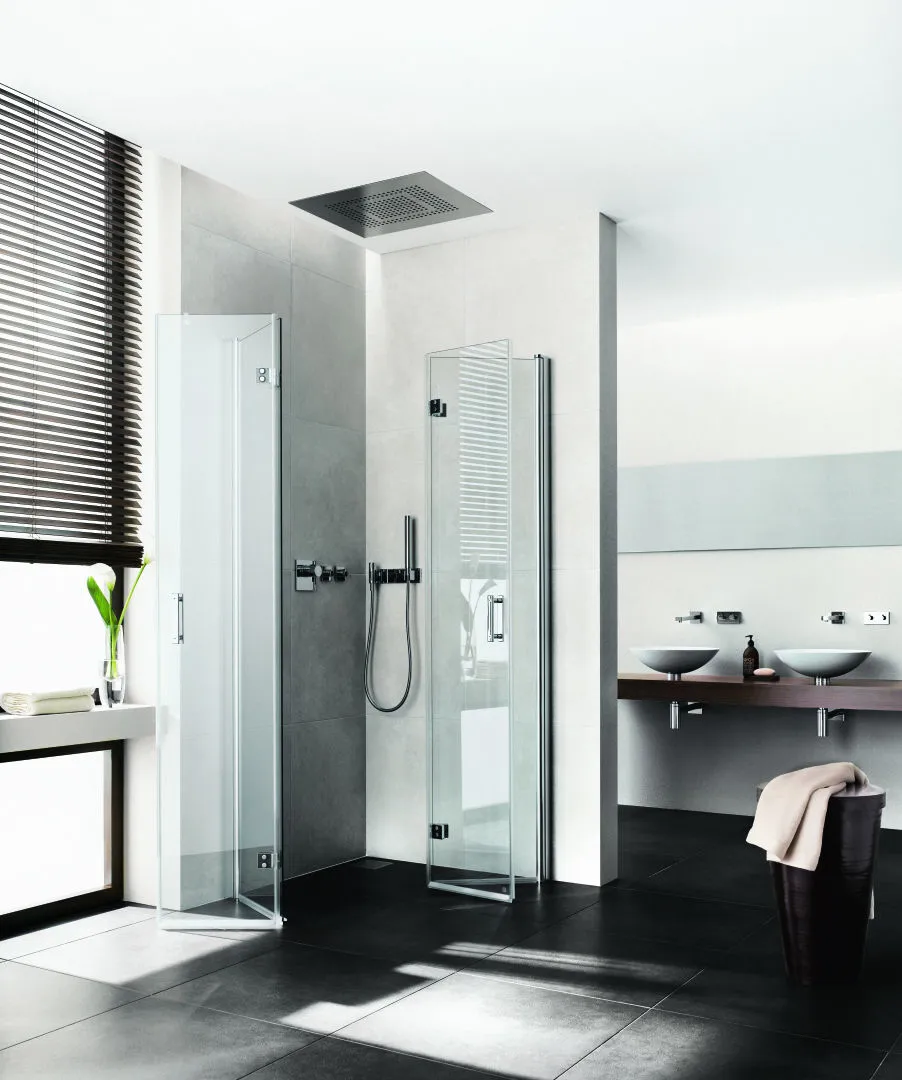 Kermi Pendel-Falttür Eckeinstieg 2-teilig Halbteil rechts „Diga“ Glas Klar, Profile Silber Hochglanz, Falttür BV: 730 - 750 mm GAK: 715 - 735 mm WE: 740 - 760 mm H: 1850 mm