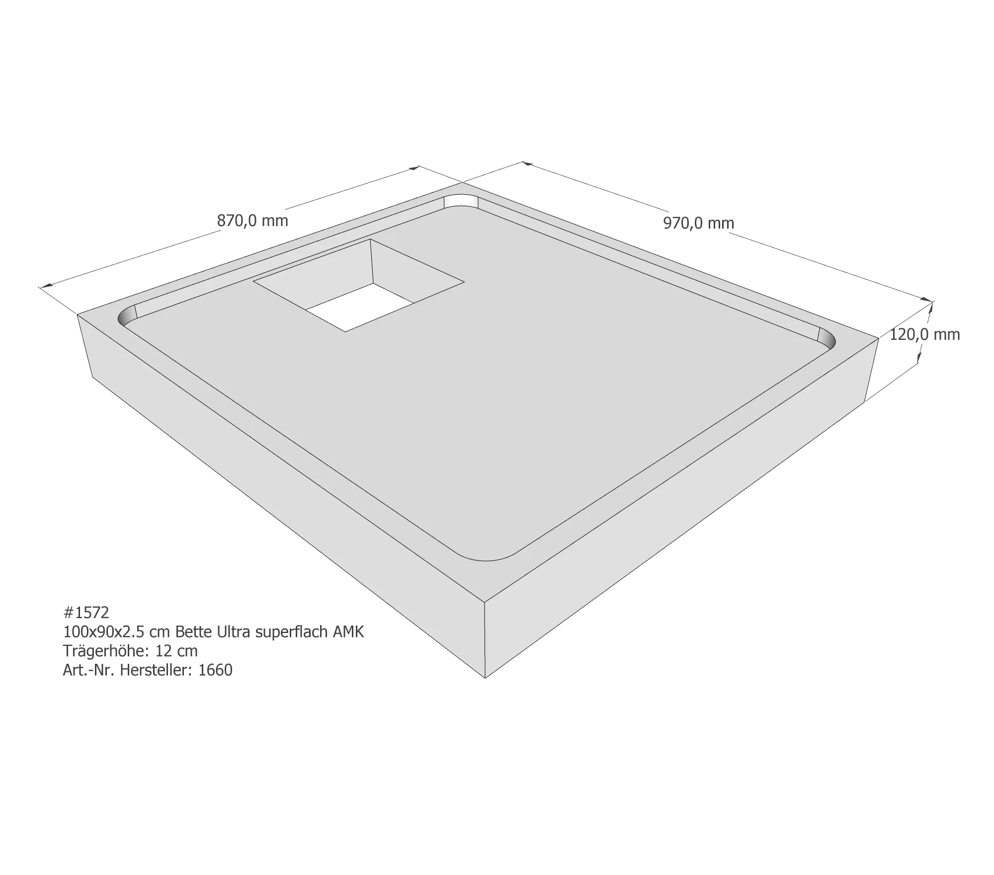 Duschwannenträger für Bette Ultra (superflach) 100 × 90 × 2,5 cm Breite: 90 cm / Länge: 100 cm