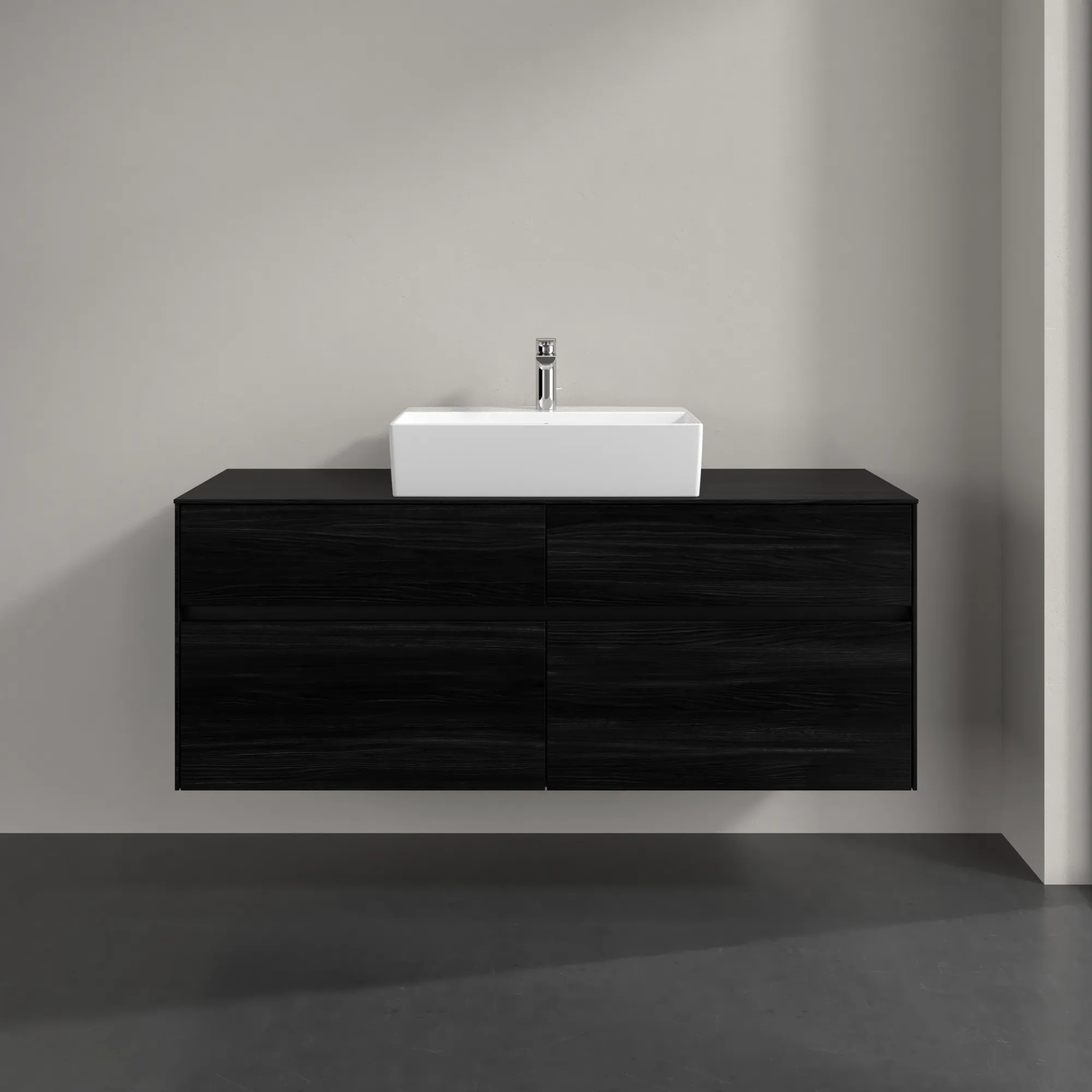 Villeroy & Boch Waschtischunterschrank „Collaro“ 1400 × 548 × 500 mm Black Oak, mit Beleuchtung, für Becken mittig