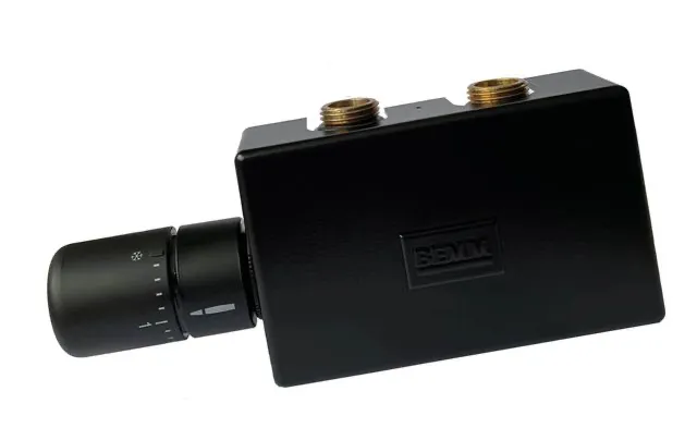 M-Ventil Purline DN15x50mm, Eck, mit Therm. Testa, Schwarz samtmatt M-Ventil Purline DN15x50mm, Eck, mit Therm. Testa, Schwarz samtmatt