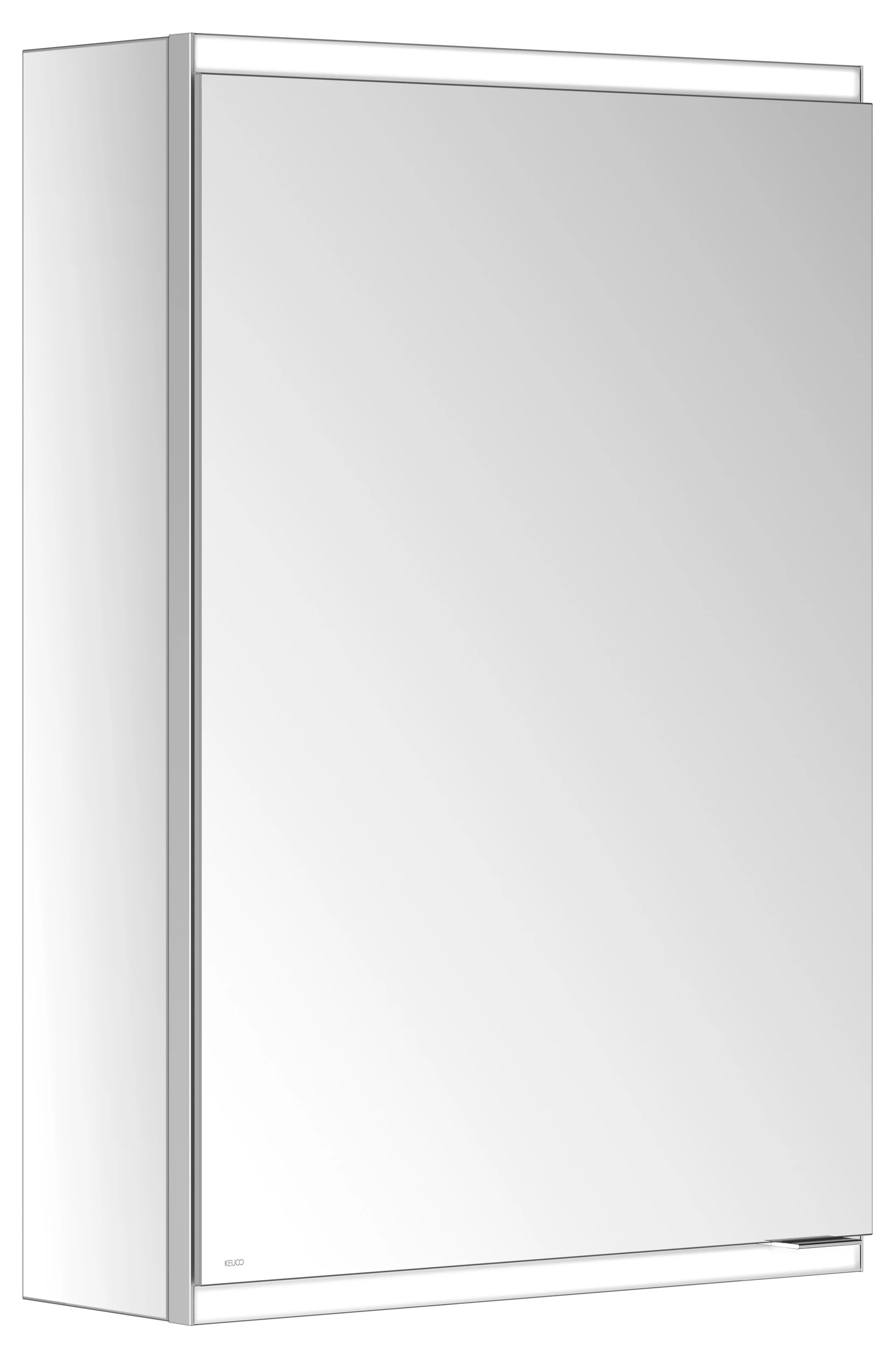 KEUCO Wandvorbau Spiegelschrank 1-türig „Royal Modular 2.0“ in Silber (eloxiert), Anschlag links, links, Aufputz, Anschlag links, mit Beleuchtung, mit Steckdose 500 × 700 × 160 mm