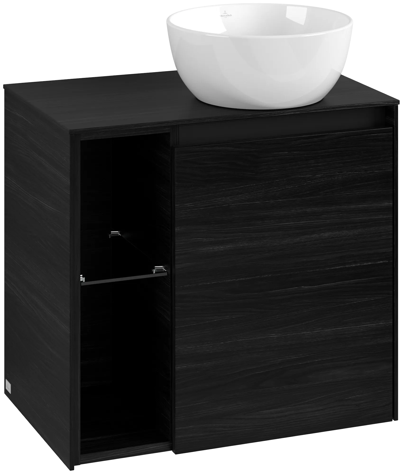Villeroy & Boch Waschtischunterschrank „Collaro“ 600 × 548 × 380 mm Black Oak, für Becken rechts, Anschlag rechts, mit Beleuchtung Villeroy & Boch Waschtischunterschrank „Collaro“ 600 × 548 × 380 mm Black Oak, für Becken rechts, Anschlag rechts, mit Beleuchtung