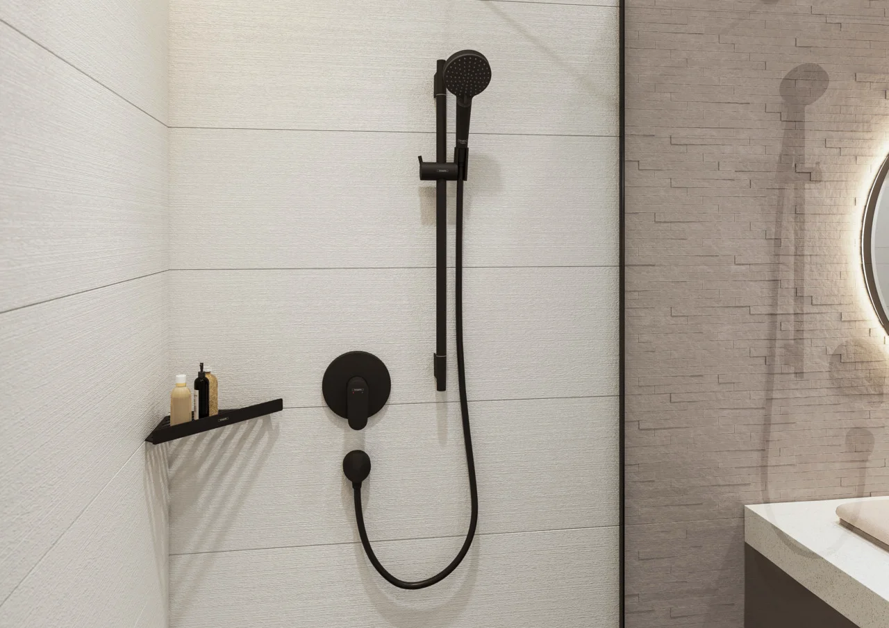 Hansgrohe Vernis Blend Einhebel-Brausemischer Unterputz mattschwarz, Keramikmischsystem, max. Durchfluss 29,3 l/min bei 3 bar, Anschlussart Grundkörper Hansgrohe Vernis Blend Einhebel-Brausemischer Unterputz mattschwarz, Keramikmischsystem, max. Durchfluss 29,3 l/min bei 3 bar, Anschlussart Grundkörper