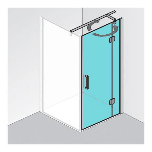 HSK teilgerahmt verkürzte Drehtür, pendelbar an Nebenteil „Aperto“ Drehtür mit Festfeld für Seitenteil Glas Mattierung mittig (65 cm), Profile Chromoptik (Alu Hochglanz poliert), B: 900 mm H: 2000 mm HSK teilgerahmt verkürzte Drehtür, pendelbar an Nebenteil „Aperto“ Drehtür mit Festfeld für Seitenteil Glas Mattierung mittig (65 cm), Profile Chromoptik (Alu Hochglanz poliert), B: 900 mm H: 2000 mm