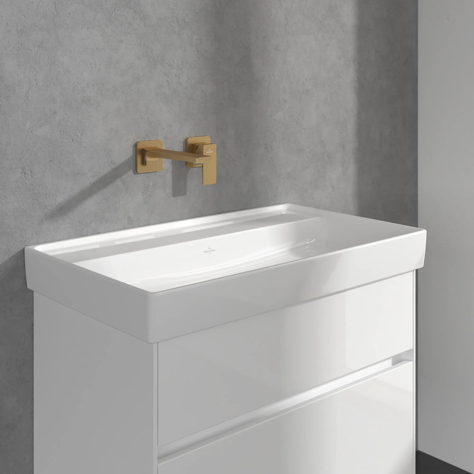 Villeroy & Boch Einhebel-Waschtischarmatur Subway 3.0, eckig, Brushed Gold, 115 mm Höhe, 225 x 215 mm, mit AirPlus und AquaSmart Technologie