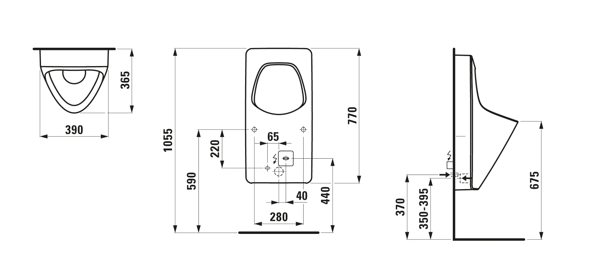 Absaugeurinal ANTERO 365x390x770 Wasserzulauf innen mit elektronischer Steuerung Netzbetrieb (230V) mit Bluetooth weiß