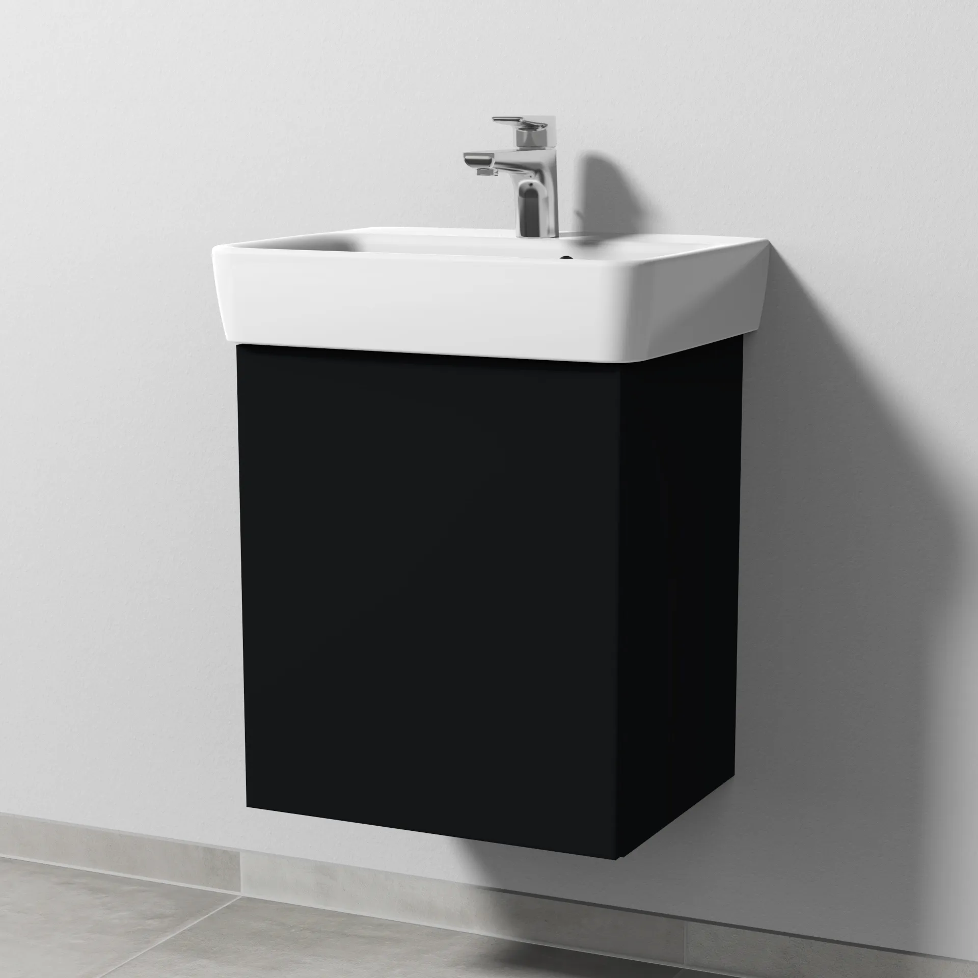 Sanipa Waschtischunterschrank „3way“ passend zu Keramik-Waschtische Renova Plan von Geberit 440 × 520 × 352 mm in Schwarz (matt), Anschlag links