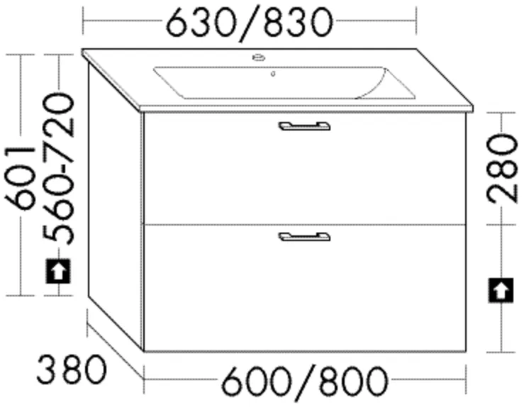 Burgbad Waschtischunterschrank Sys30, 600x380x601 mm, 1 Schublade oben, 1 Auszug unten, PG3